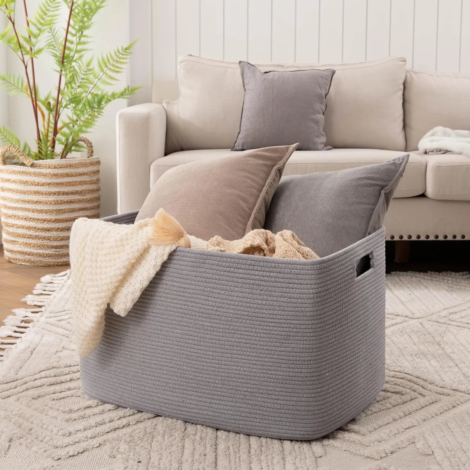 118L XXXLarge Cotton Rope Storage Basket Oversized Blanket Basket Used for Organizing Dirty Clothes in Living Room Bedroom Nursery Dog Toy Storage Bins 25" x 17" x 16",Grey