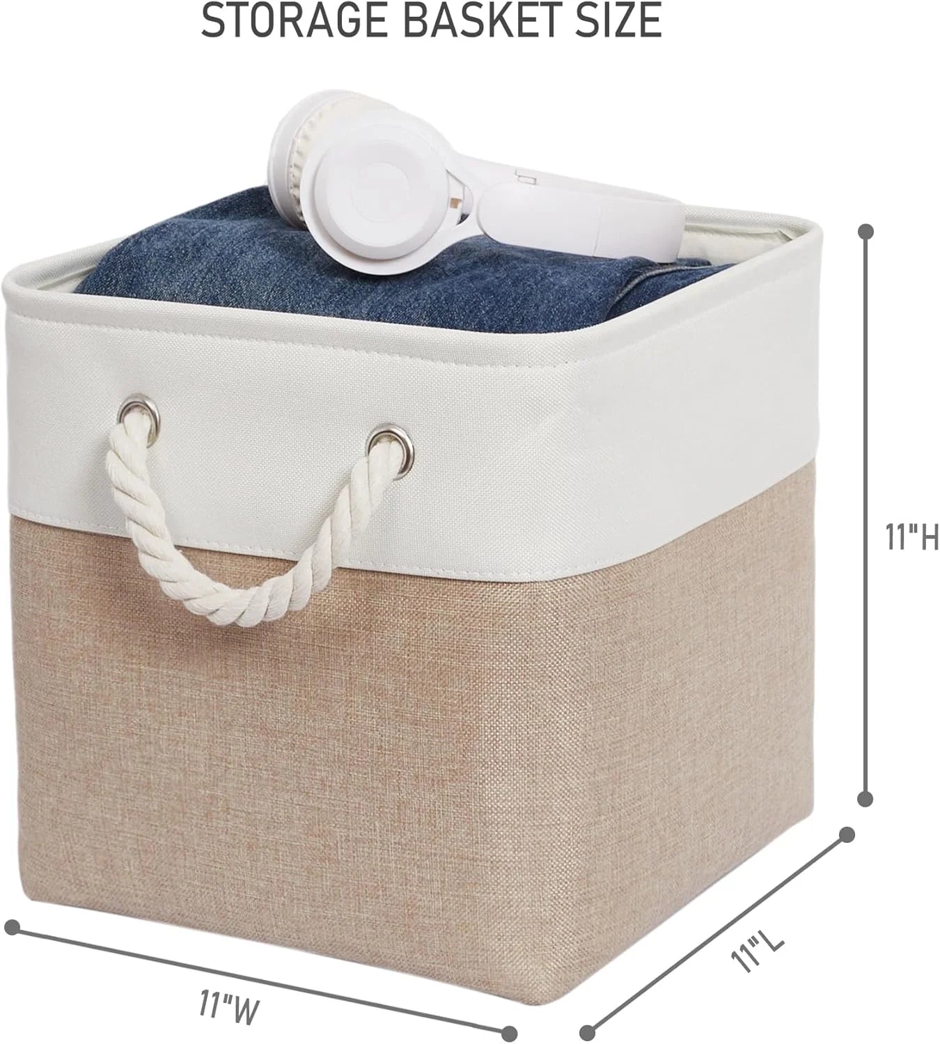 11 x 11 Inch Storage Cubes 6 Pack Large Collapsible Fabric Storage Bin White&amp;Beige