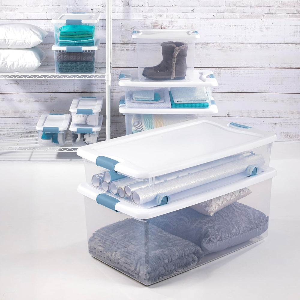 12-Pack Latching Box Stackable Storage Bins with Lids Clear Plastic 6 Quart