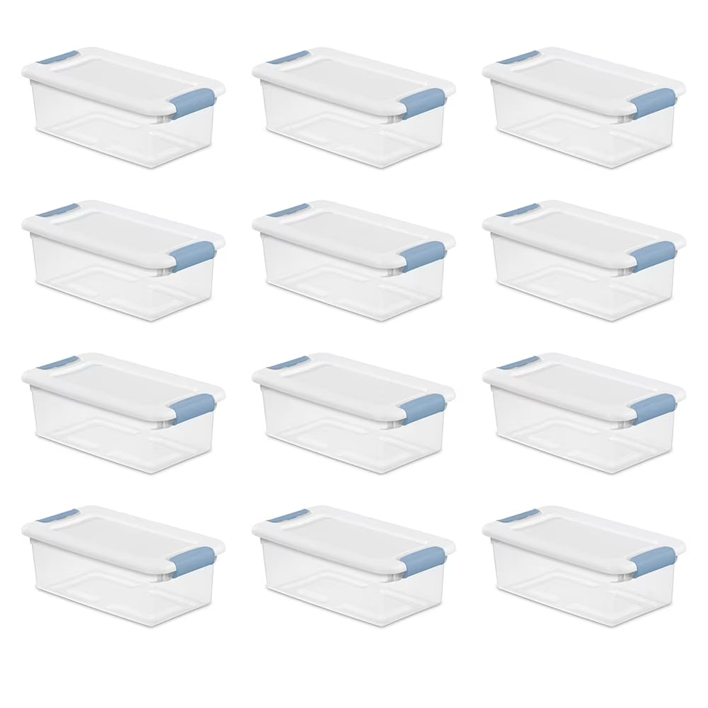 12-Pack Latching Box Stackable Storage Bins with Lids Clear Plastic 6 Quart
