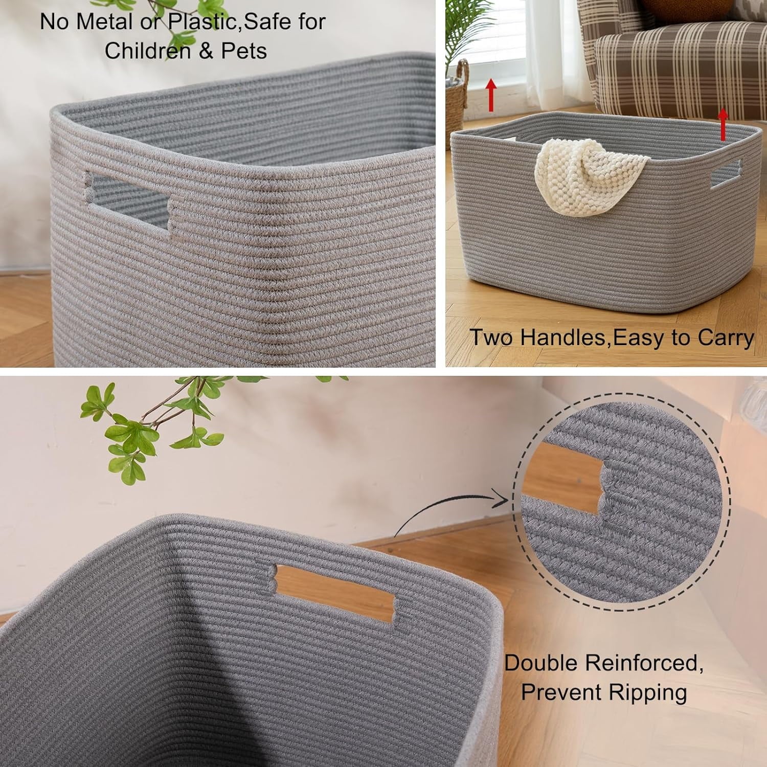118L XXXLarge Cotton Rope Storage Basket Oversized Blanket Basket Used for Organizing Dirty Clothes in Living Room Bedroom Nursery Dog Toy Storage Bins 25" x 17" x 16",Grey